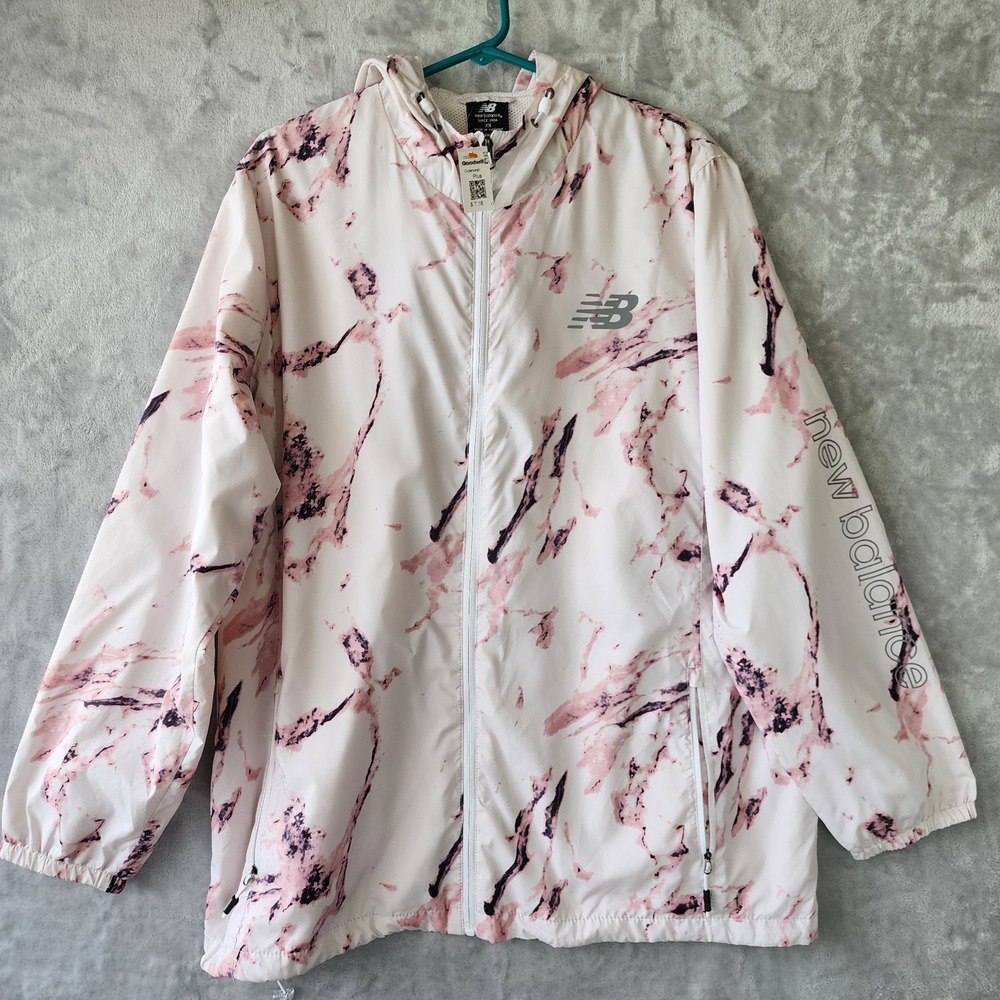 New Balance Jacket Womens Size 2X Windbreaker Rose Marble Print Hooded Pockets